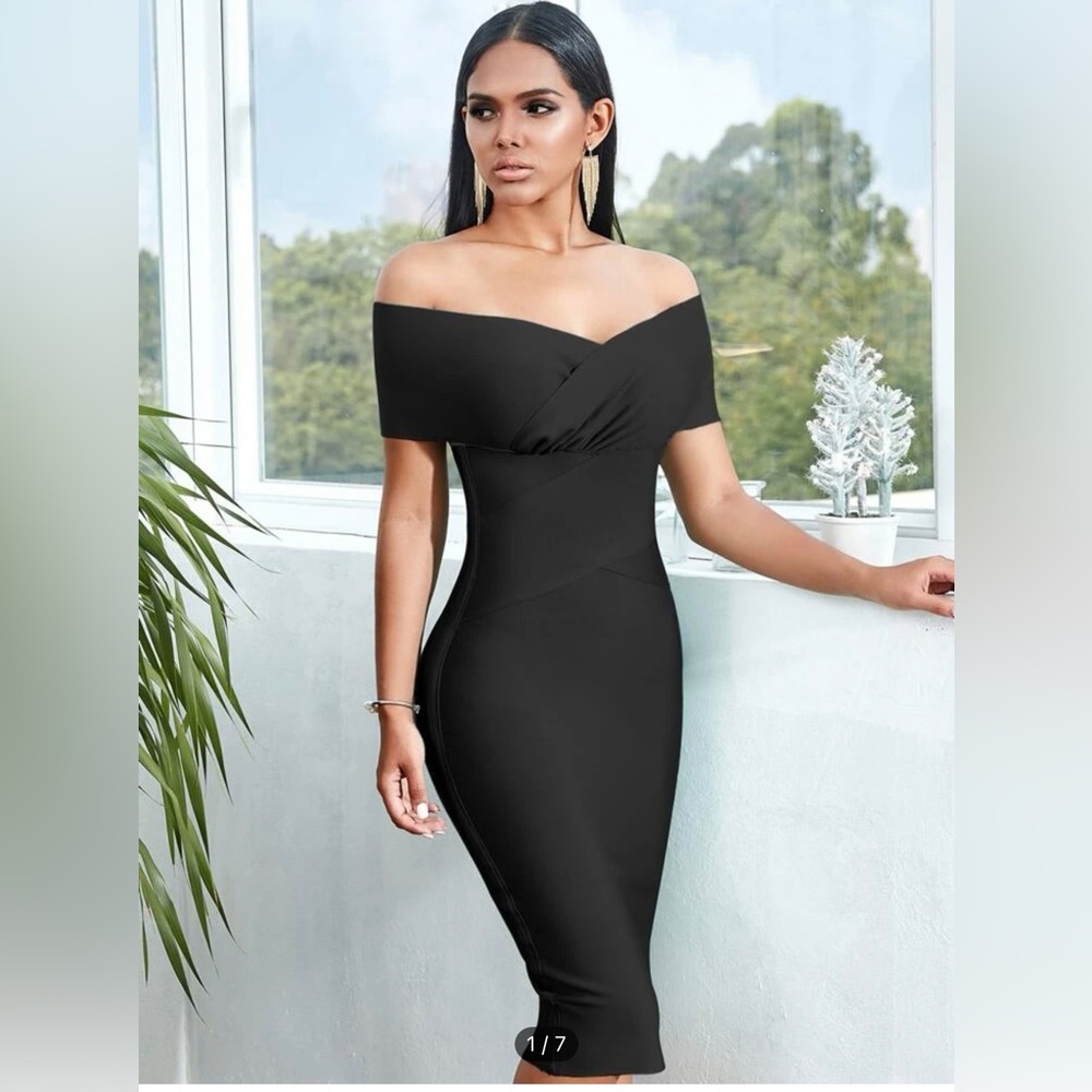 CLOSET CLOSEOUT SALE!! NWOT Off Shoulder Zip Back Midi Bondage Dress